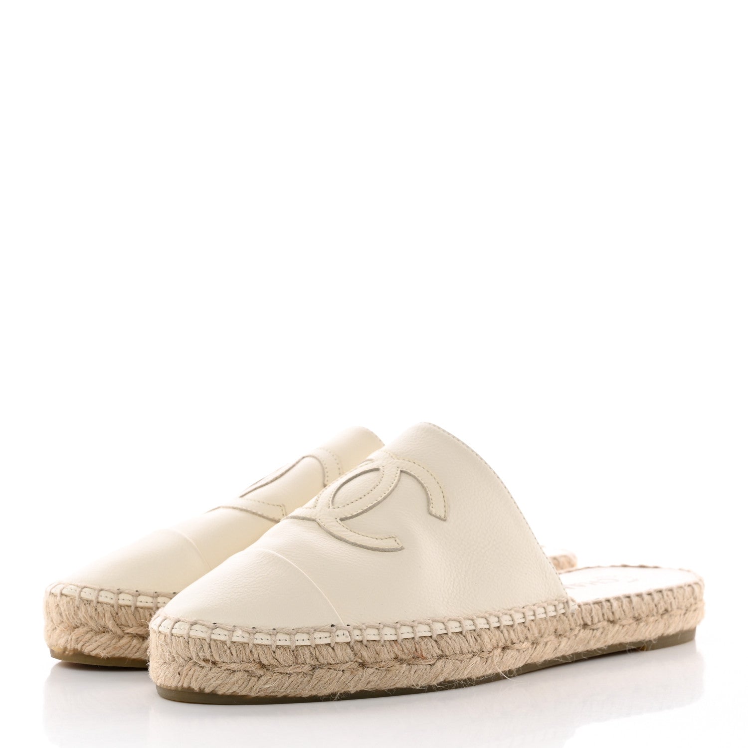 Chanel Goatskin CC Espadrille Mules 38 Ivory 3 of 9