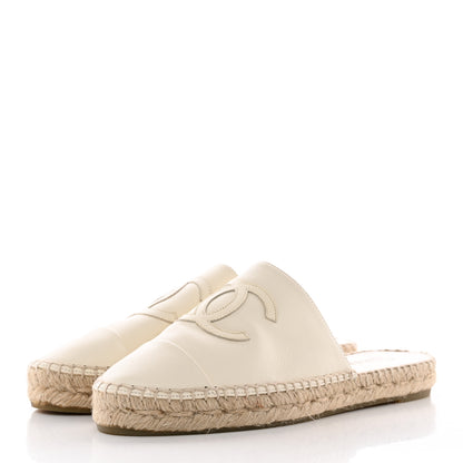 Chanel Goatskin CC Espadrille Mules 38 Ivory 3 of 9