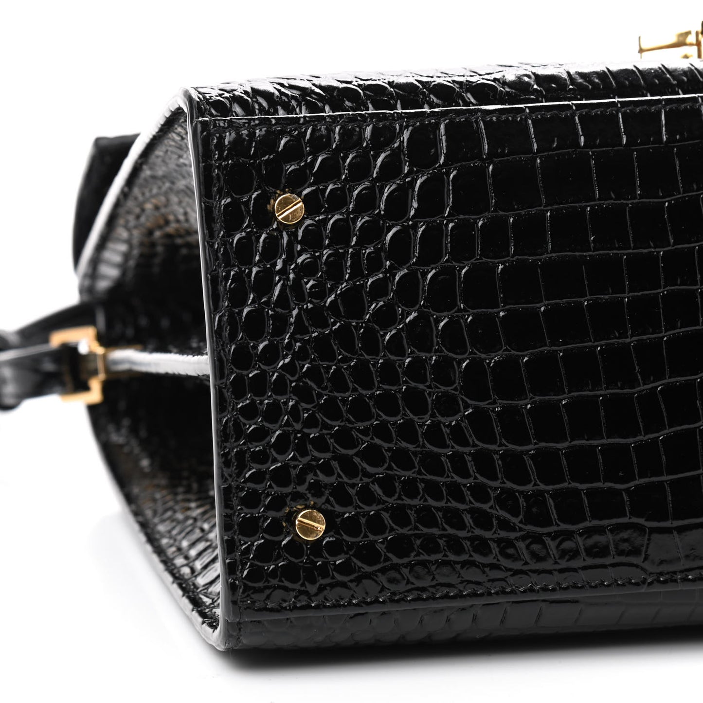 Calfskin Crocodile Embossed Mini Classic Monogram Cassandra Top Handle Black