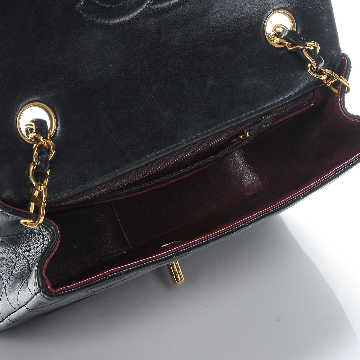 Lambskin Quilted Small Flap Navy
