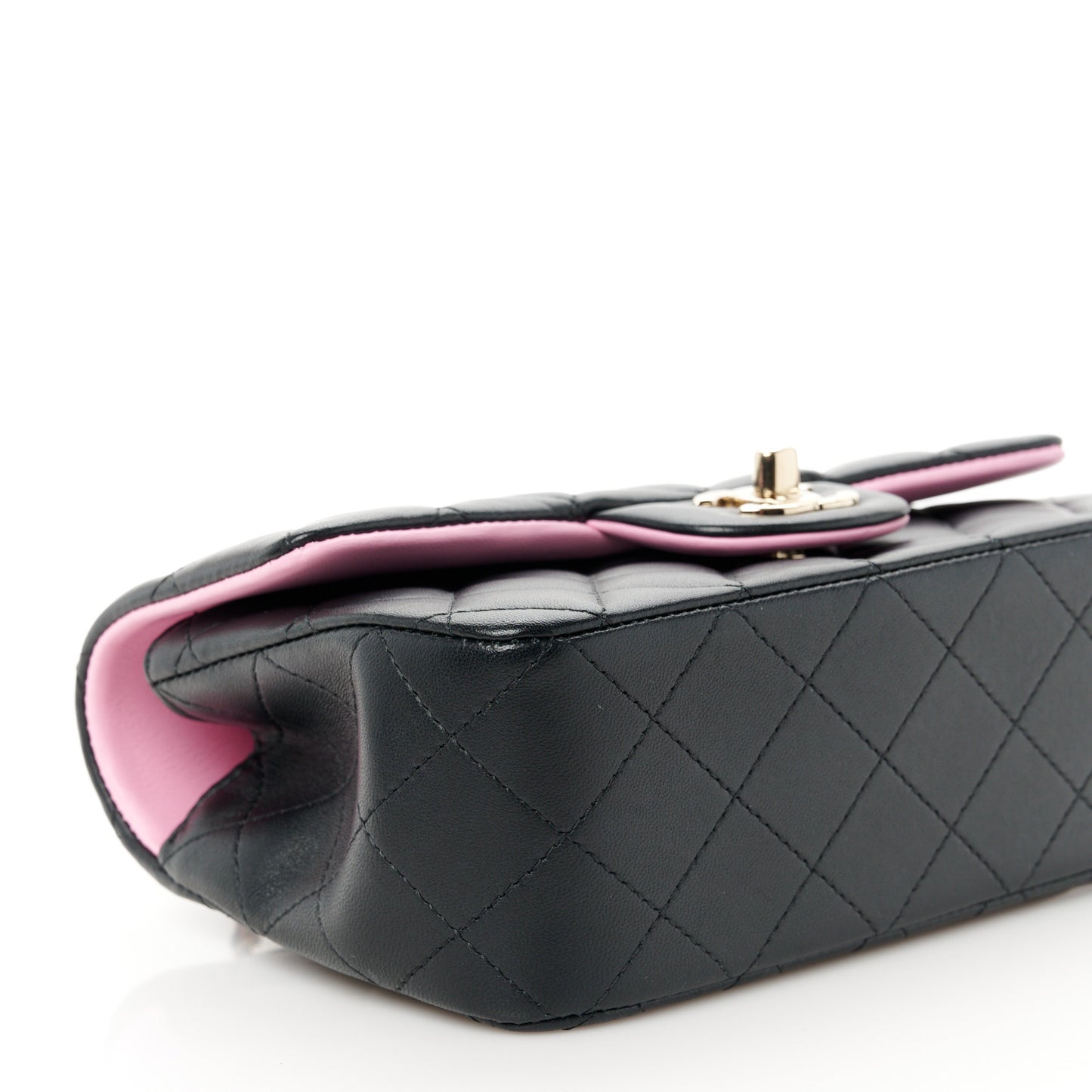 Lambskin Quilted Bi-Color Mini Top Handle Rectangular Flap Black Lilac