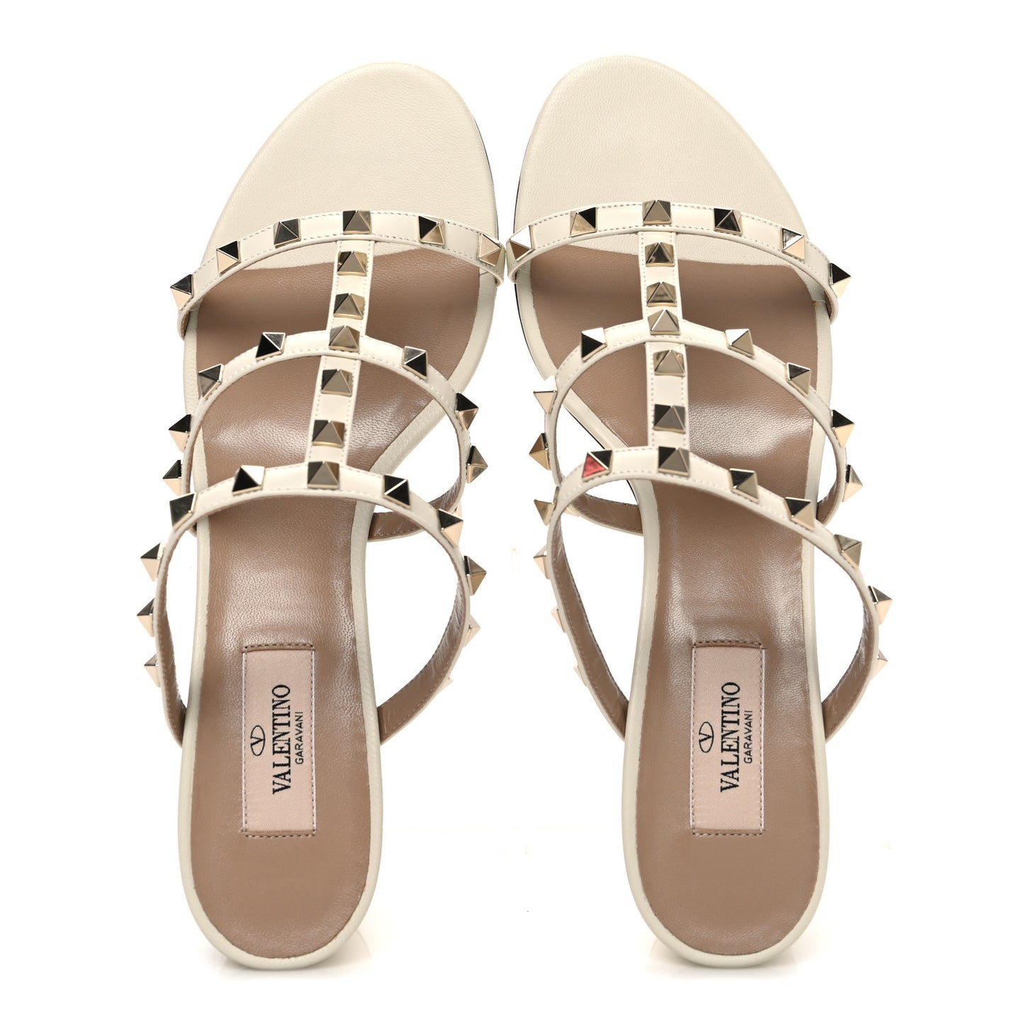Calfskin Rockstud 60mm Caged Slide Sandals 40 Light Ivory