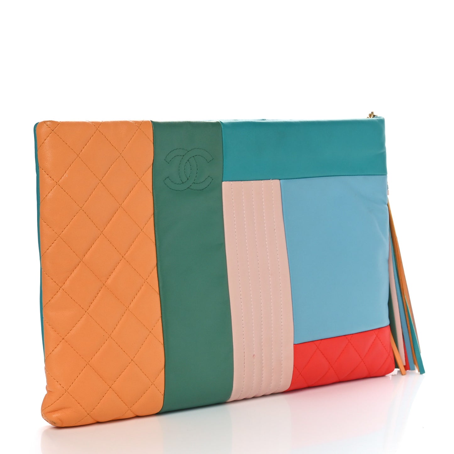Lambskin Colorblock Cosmetic Case Turquoise Red