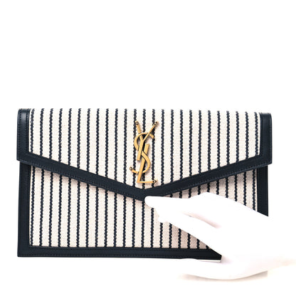 Saint Laurent Canvas Striped Uptown Pouch Beige Black 2 of 8