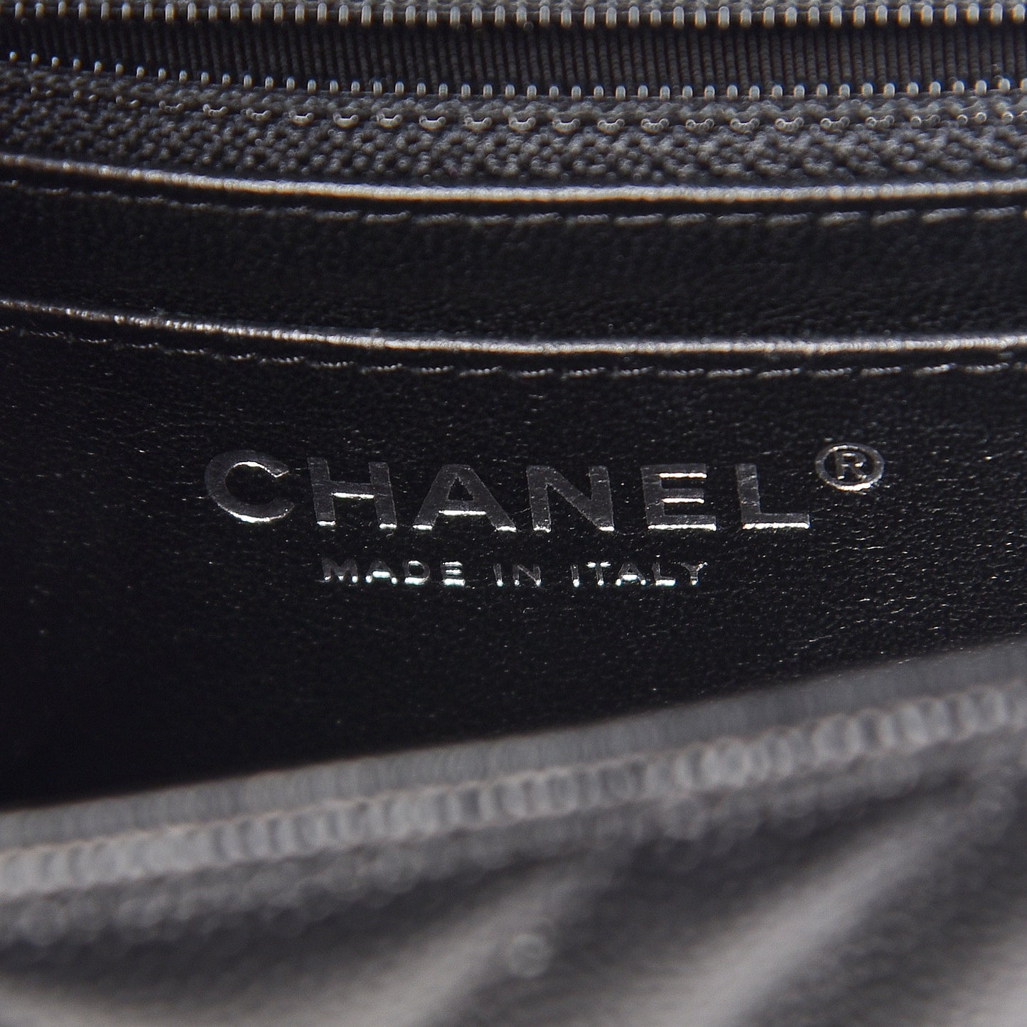 Caviar Chevron Quilted Mini Square Flap Black