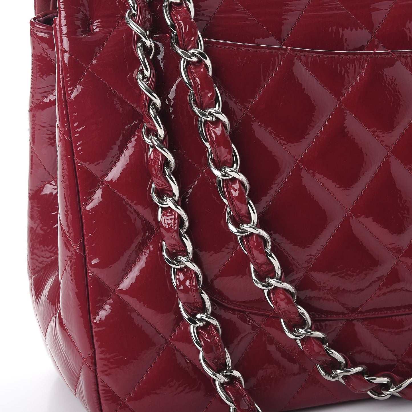 Distressed Patent Quilted Jumbo Double Flap Dark Red