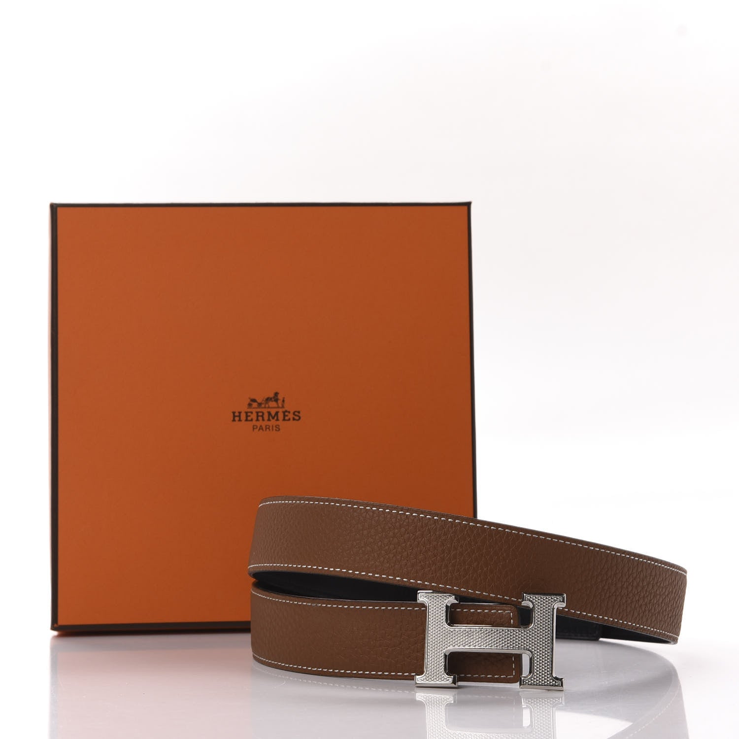 Hermes Box Togo 32mm Guilloche H Belt 80 Black Gold 8 of 8