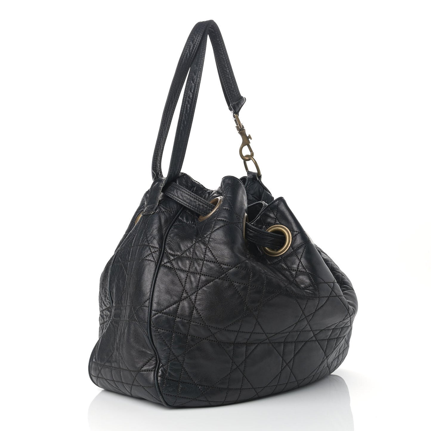 Lambskin Cannage Drawstring Bag Black