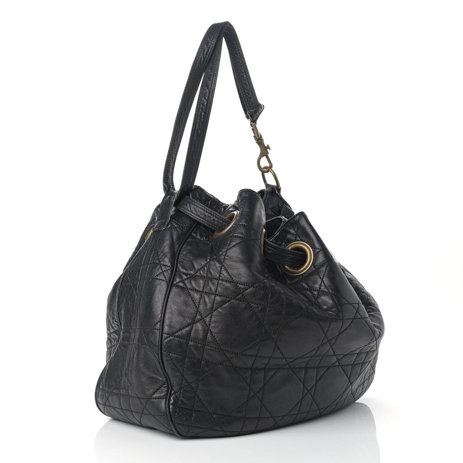 Christian Dior Lambskin Cannage Drawstring Bag Black 3 of 19