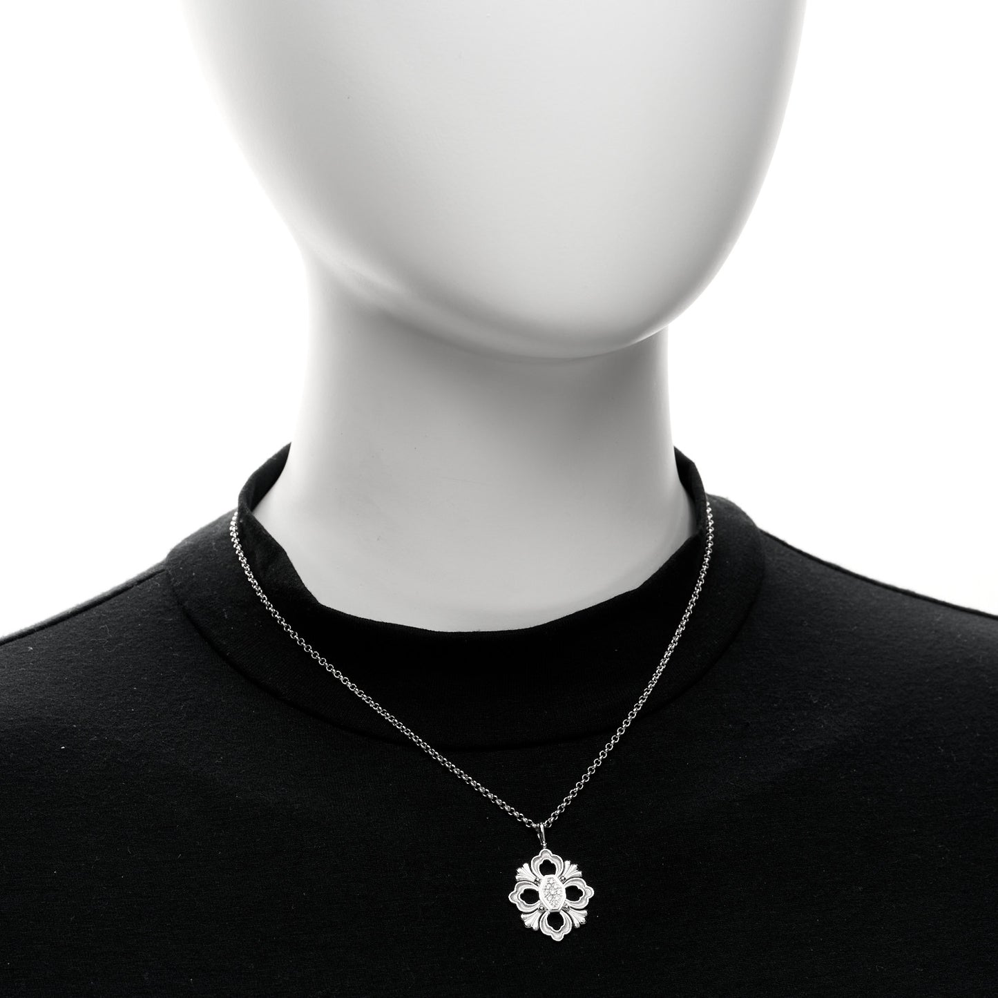 18K White Gold Diamond Opera Tulle Pendant Necklace