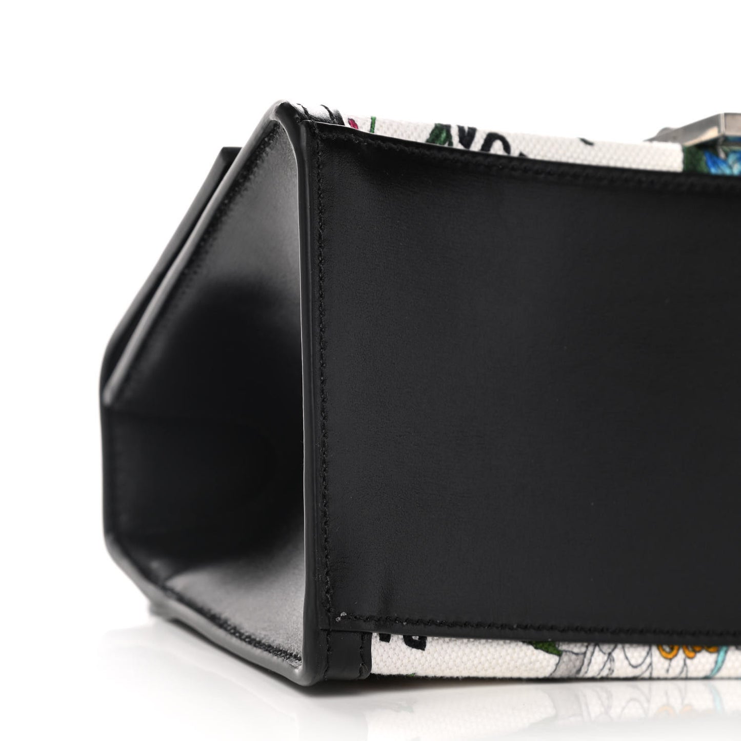 X GUCCI Canvas Boarded Plutone Calfskin Flora Logo Print Small Hourglass Top Handle Bag White Multicolor Black