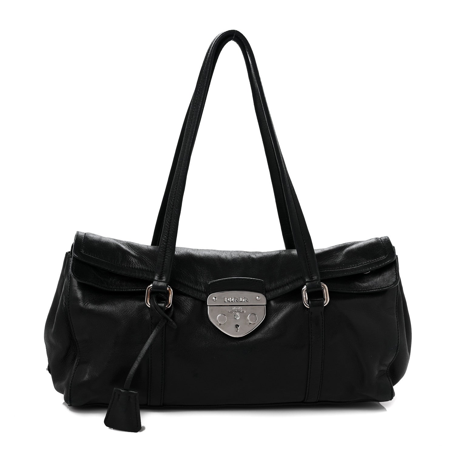 Prada Royal Calf Easy Foldover Pushlock Satchel Black 1 of 10