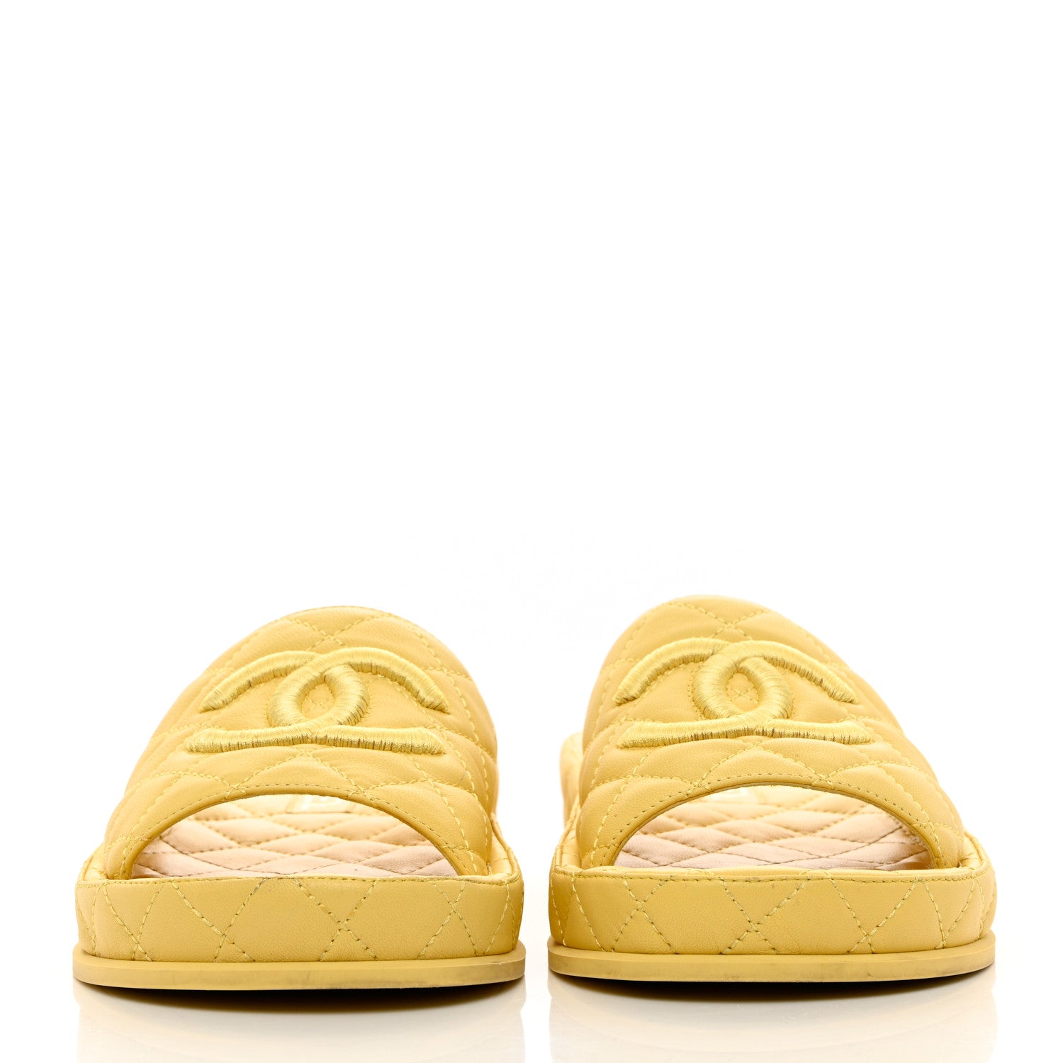 Chanel Lambskin Quilted CC Mules Sandals 38 Yellow 2 of 13