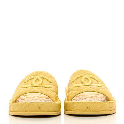 Chanel Lambskin Quilted CC Mules Sandals 38 Yellow 2 of 13