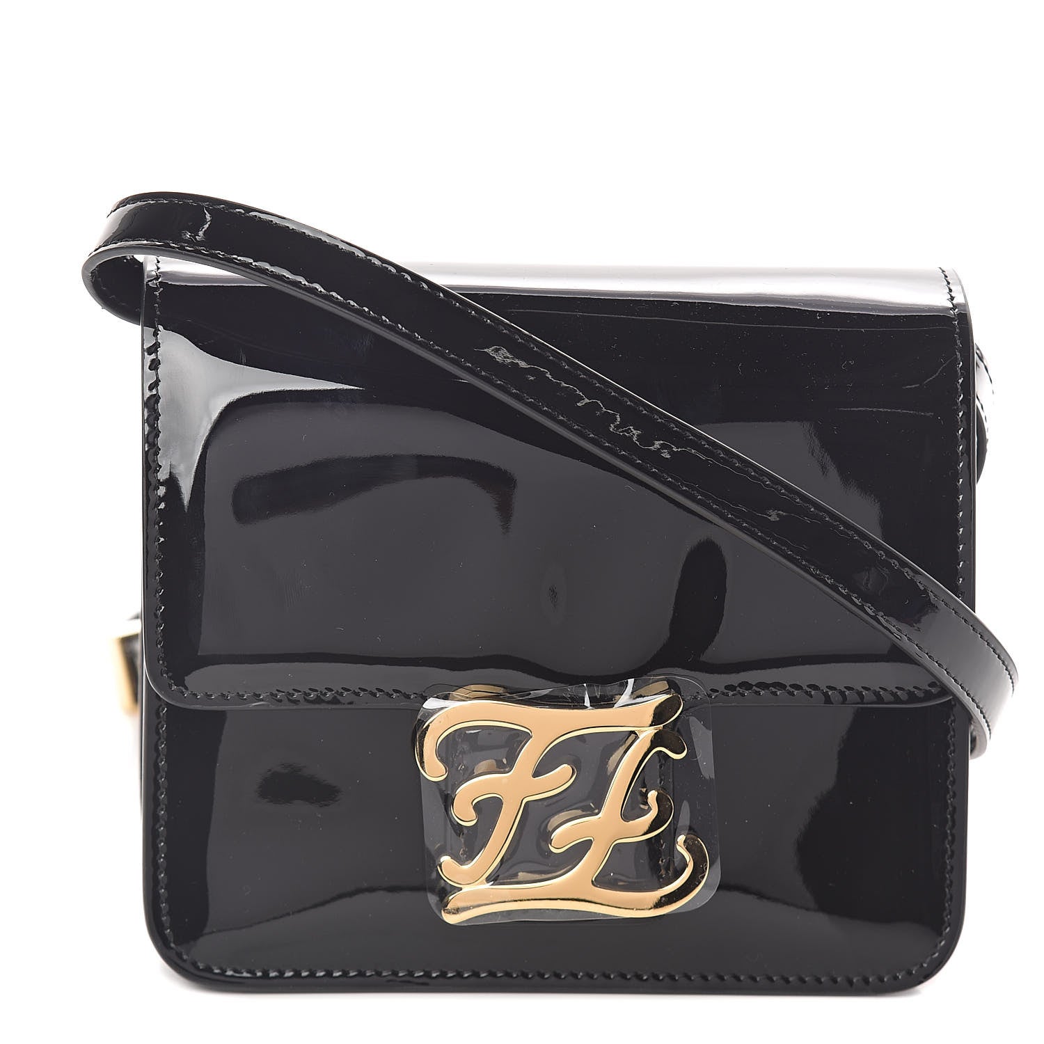 Fendi Vitello Vernice Mou Karligraphy Crossbody Bag Black 1 of 9