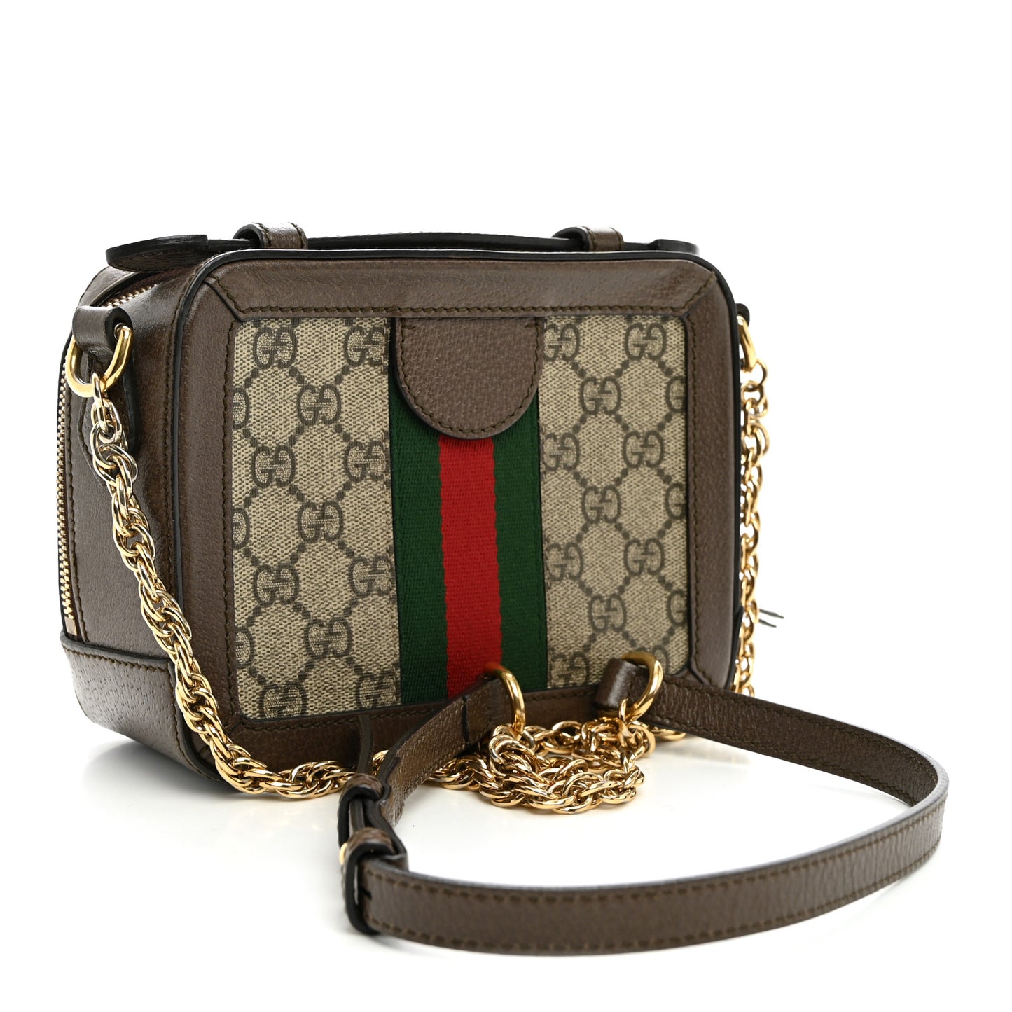 GG Supreme Monogram Mini Ophidia Top Handle Shoulder Bag Brown
