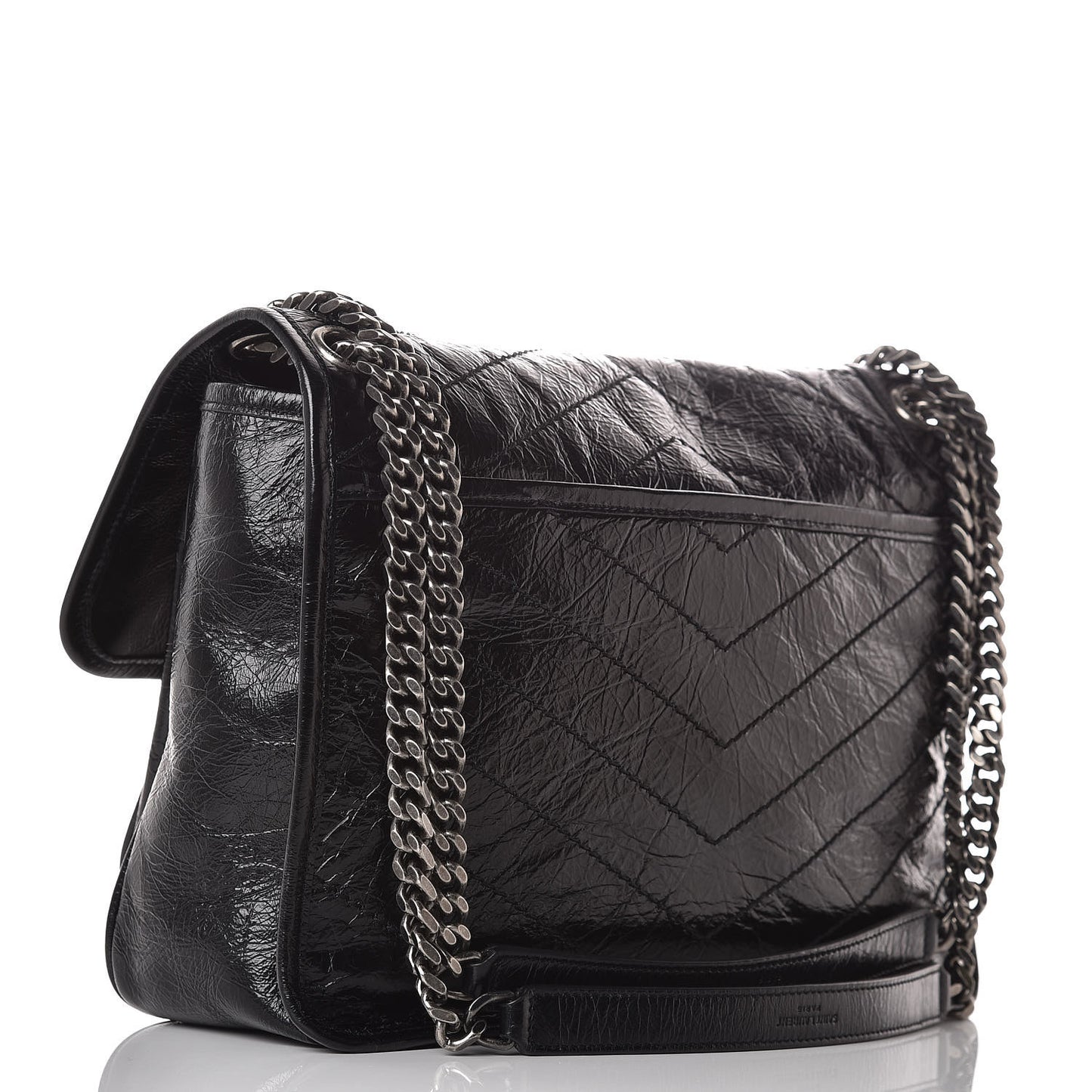 Crinkled Calfskin Matelasse Monogram Medium Niki Chain Satchel Black