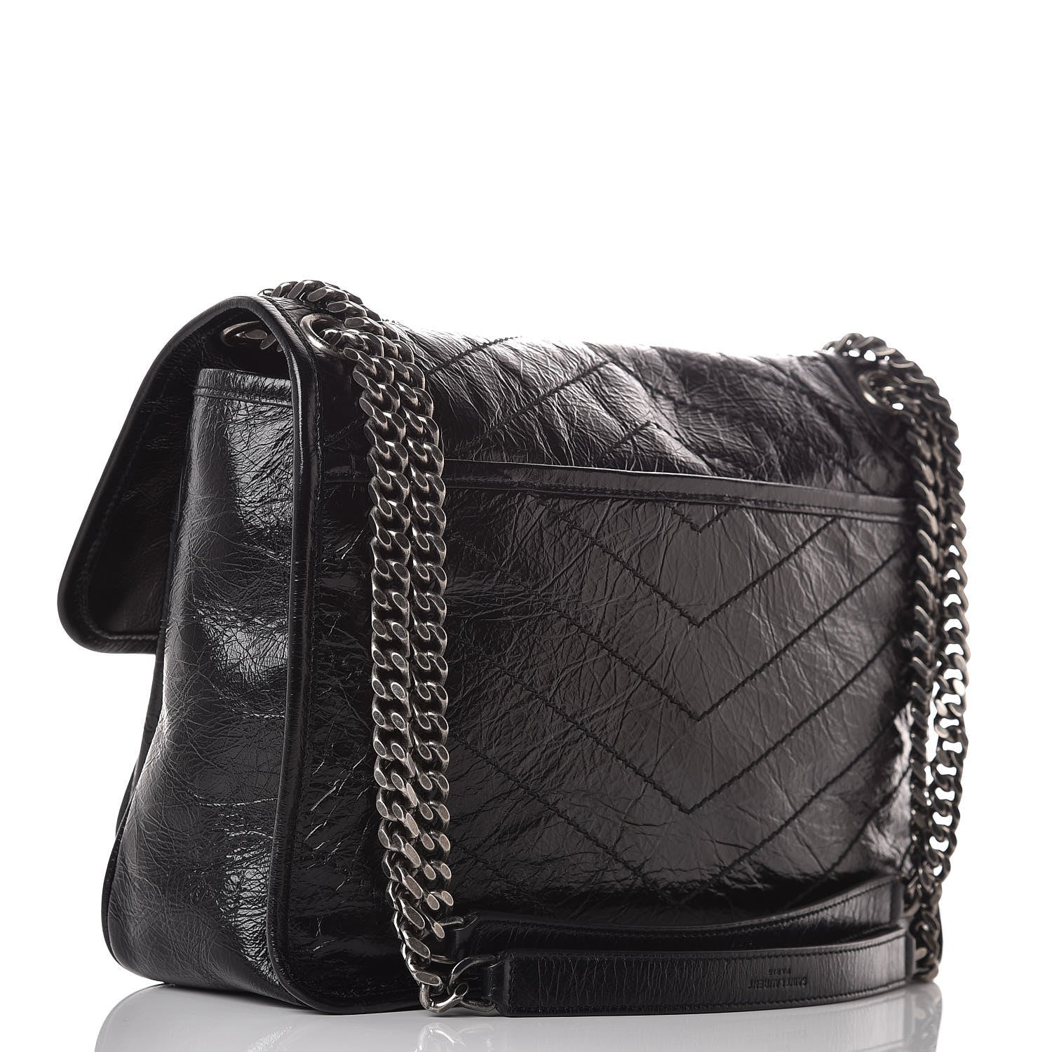 Saint Laurent Crinkled Calfskin Matelasse Monogram Medium Niki Chain Satchel Black 3 of 10