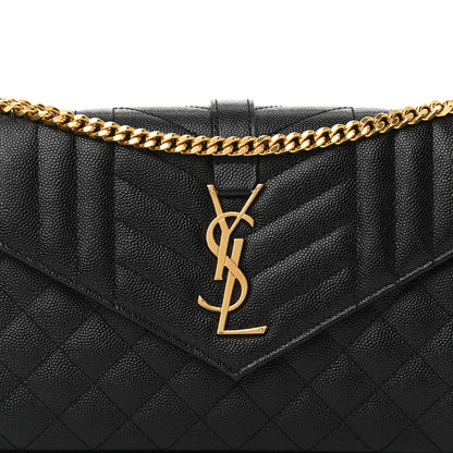 Saint Laurent Grain De Poudre Mixed Matelasse Triquilt Monogram Chain Wallet Black 15 of 23
