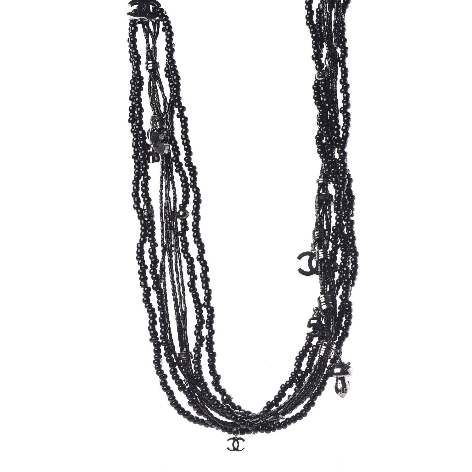 Chanel Bead Multi Strand CC Necklace Black 1 of 5