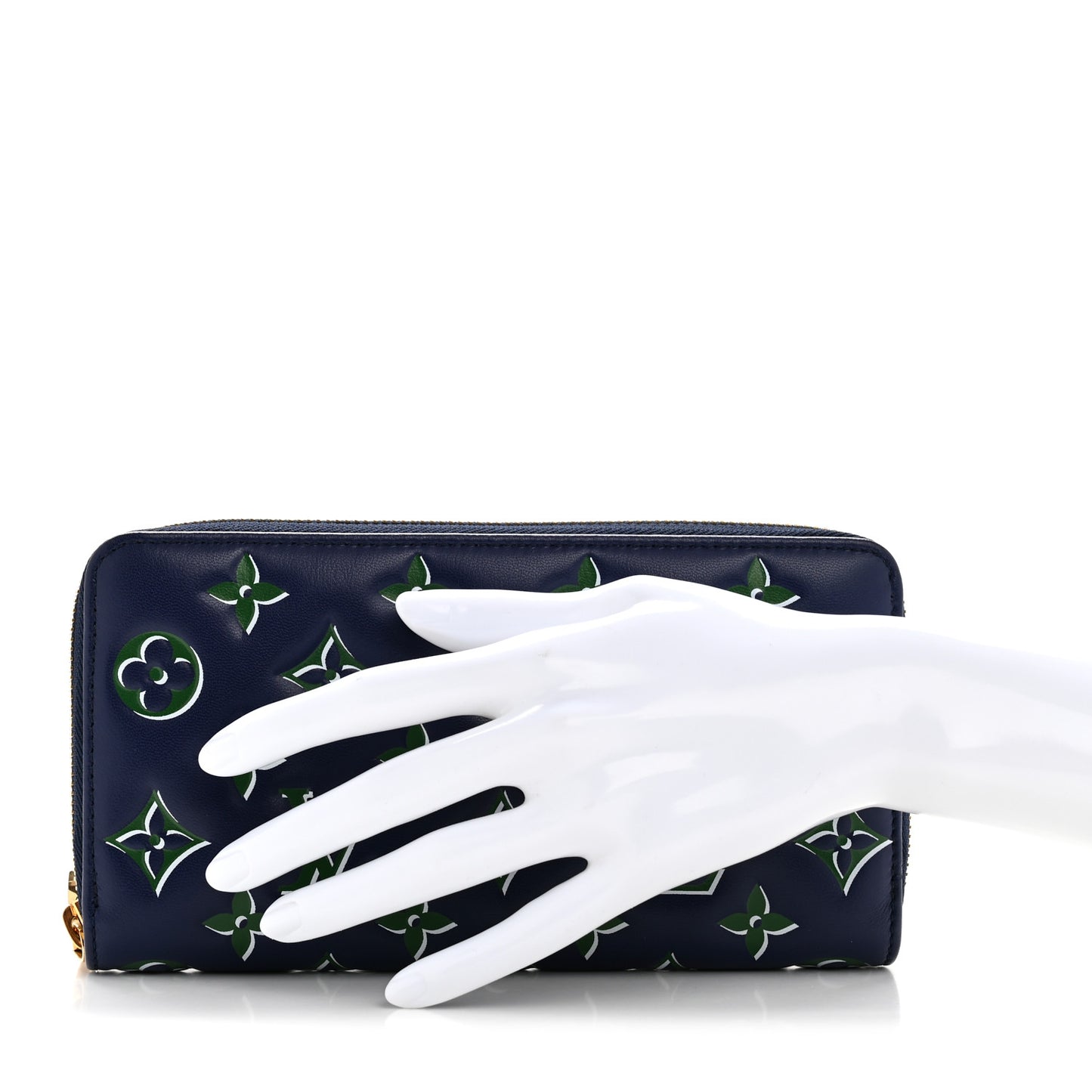 Lambskin Embossed Monogram LV Coussin Zippy Wallet Blue Green
