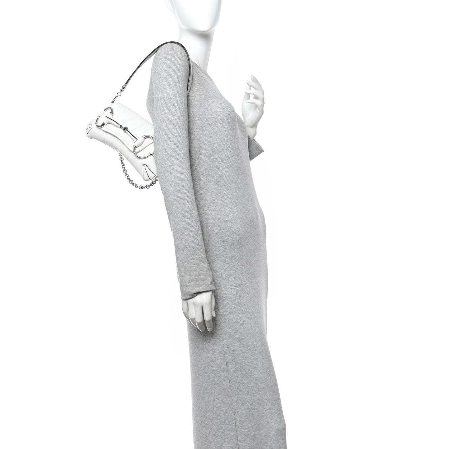 Nappa Vertical Matelasse Small Maxi Horsebit Chain Shoulder Bag Great White
