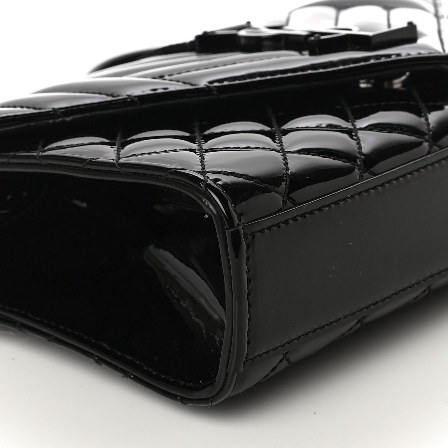 Patent Mixed Matelasse Triquilt Small Monogram Satchel Black