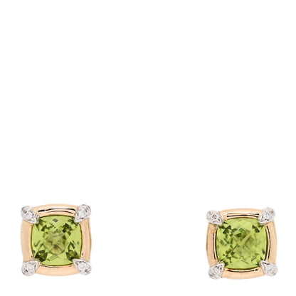 David Yurman 18K Yellow Gold Sterling Silver Diamond Peridot 5mm Petite Chatelaine Bezel Earrings 1 of 4
