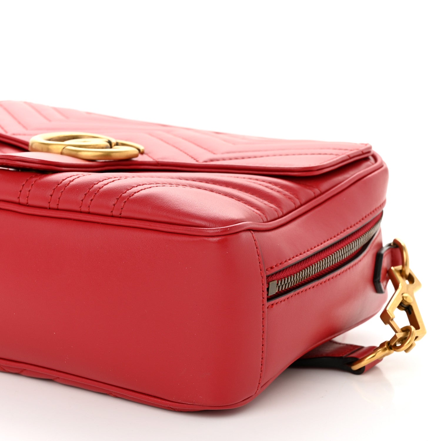 Gucci Calfskin Matelasse Sylvie Web Small GG Marmont Top Handle Shoulder Bag Hibiscus Red 10 of 10