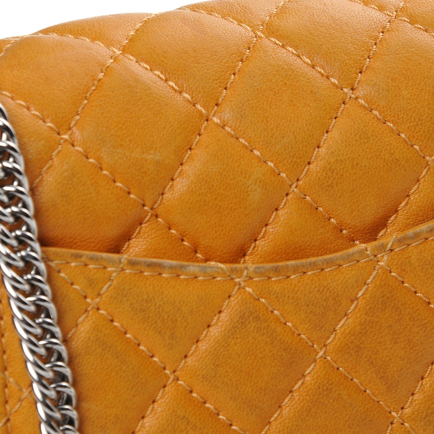 Glazed Lambskin Quilted Mini Bijoux Chain Square Flap Mango