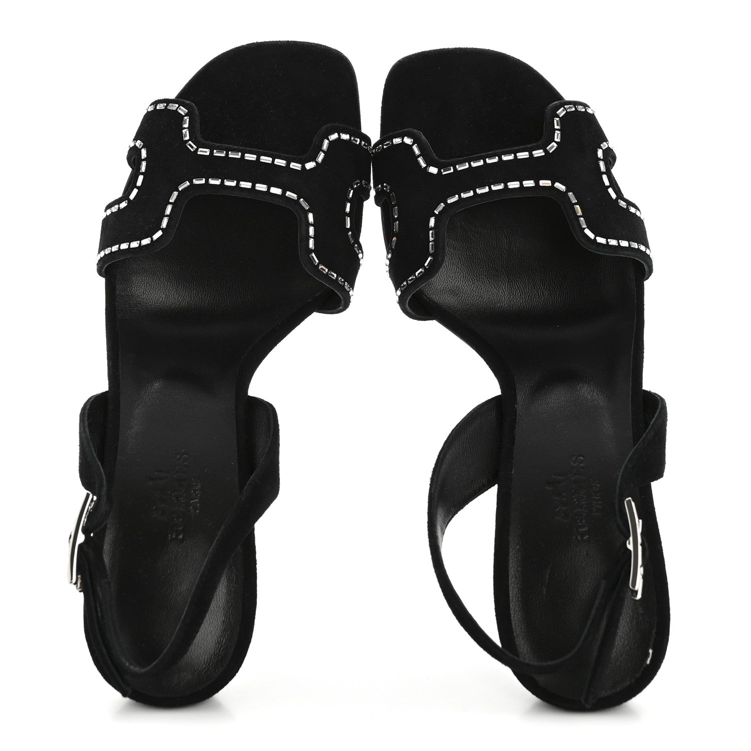Hermes Suede Goatskin Crystal Heden 80 Sandals 36 Black 2 of 11