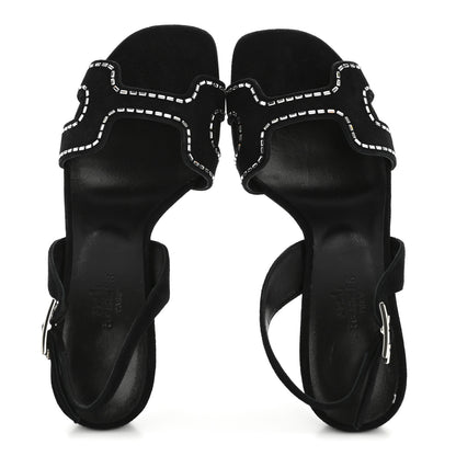 Hermes Suede Goatskin Crystal Heden 80 Sandals 36 Black 2 of 11
