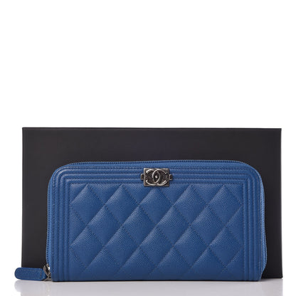 Chanel Caviar Large Zip Around Boy Wallet Blue 9 of 9