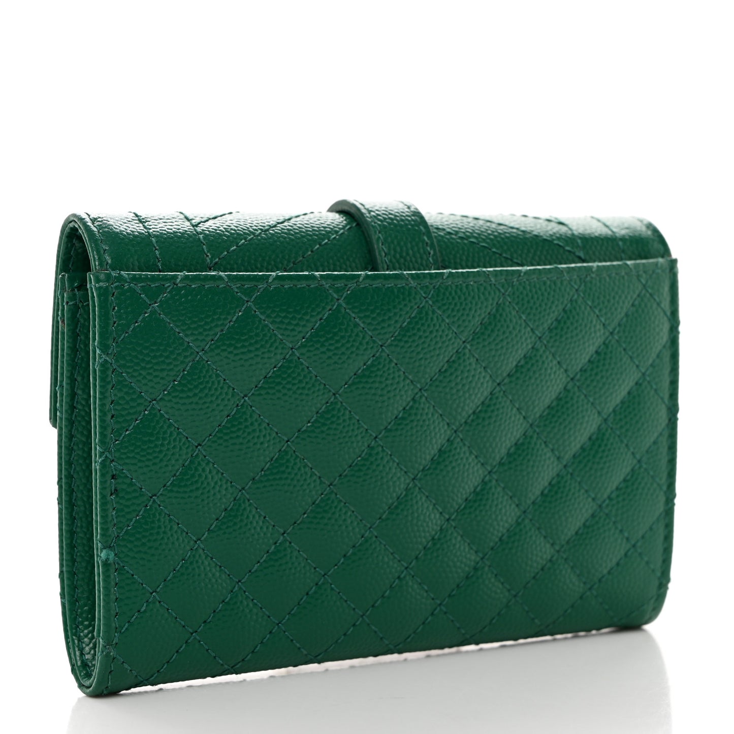 Grain De Poudre Textured Mixed Matelasse Triquilt Small Monogram Envelope Wallet Green