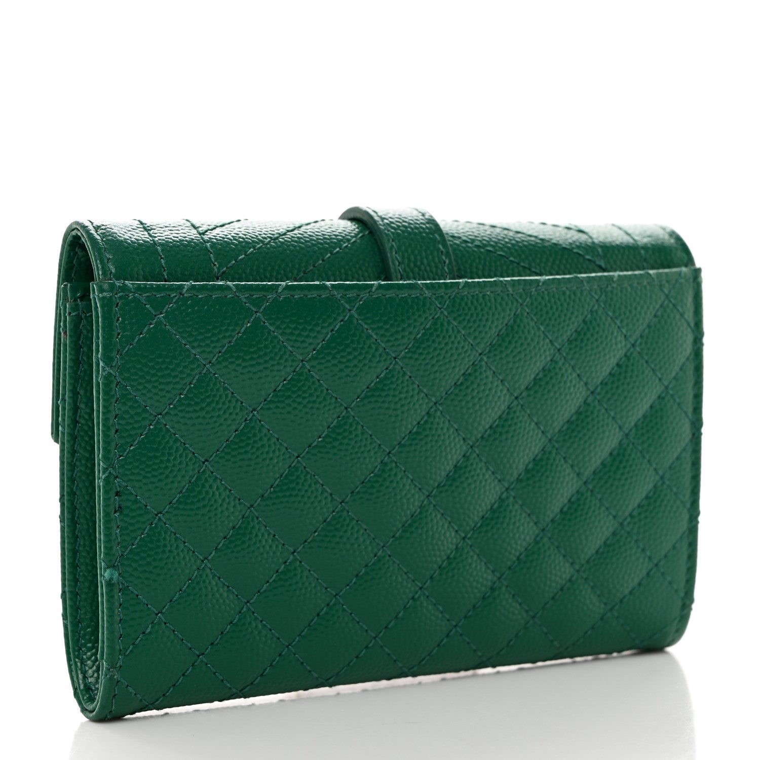 Saint Laurent Grain De Poudre Textured Mixed Matelasse Triquilt Small Monogram Envelope Wallet Green 3 of 8