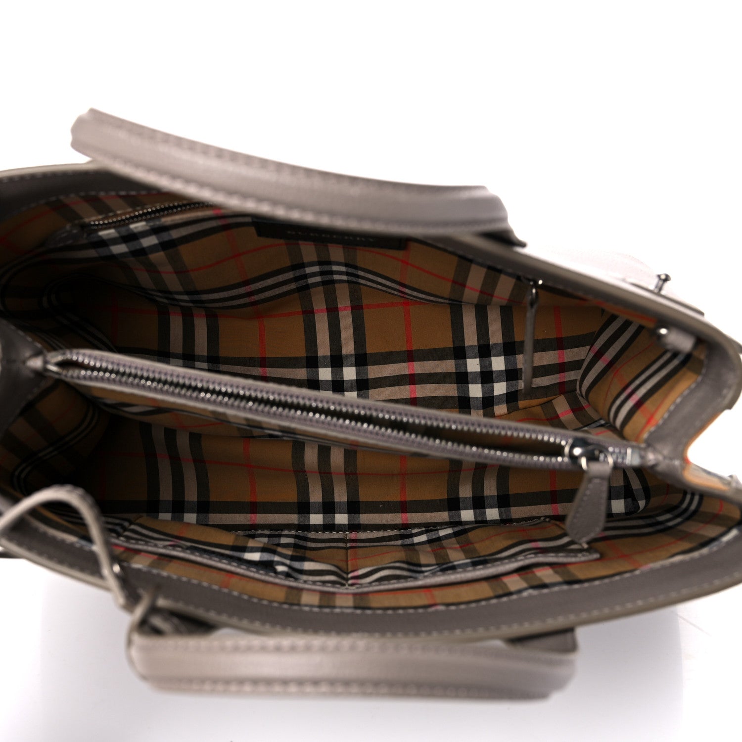 Burberry Derby Calfskin House Check Medium Banner Tote Thistle Grey 5 of 14