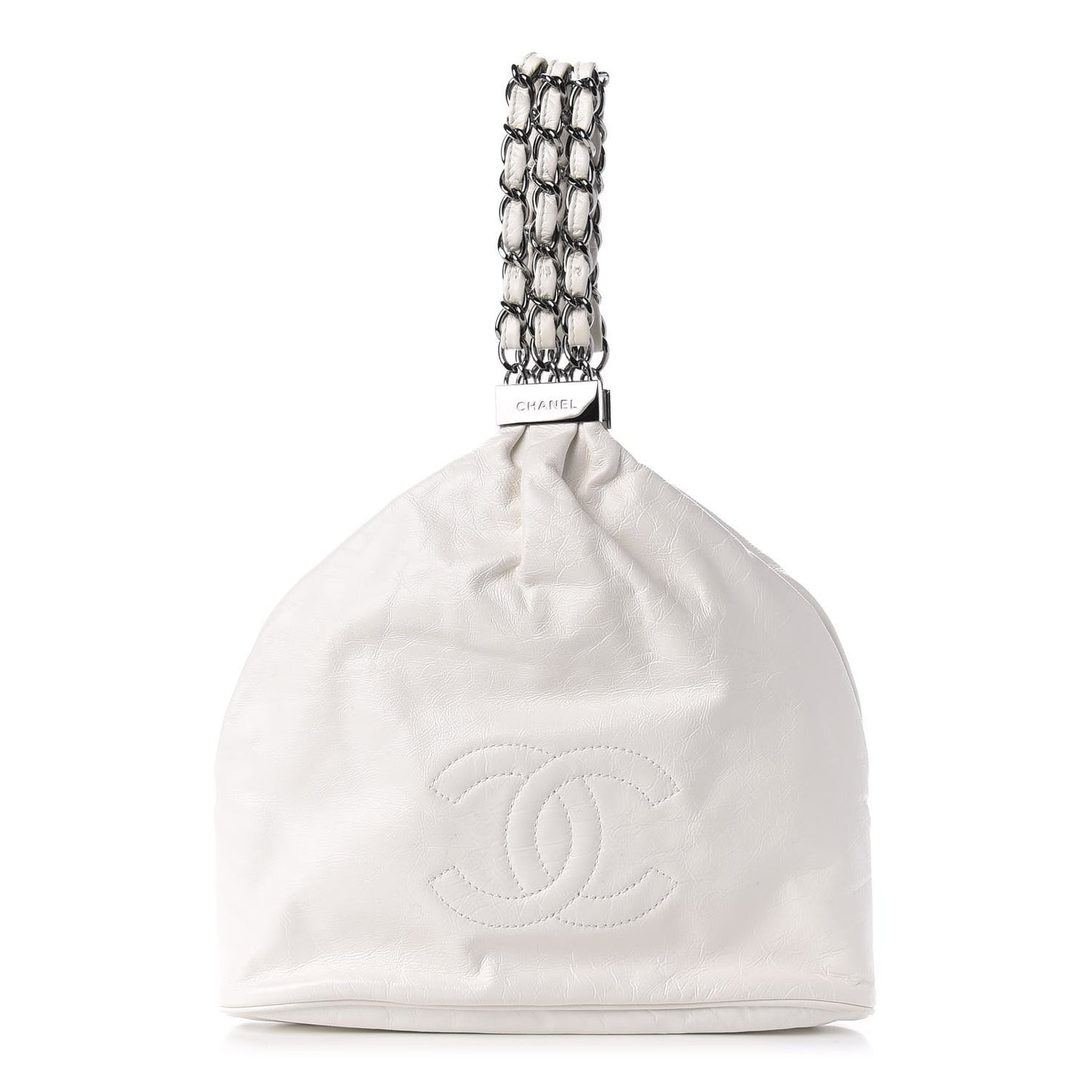 Lambskin Mini Rock and Chain Hobo White