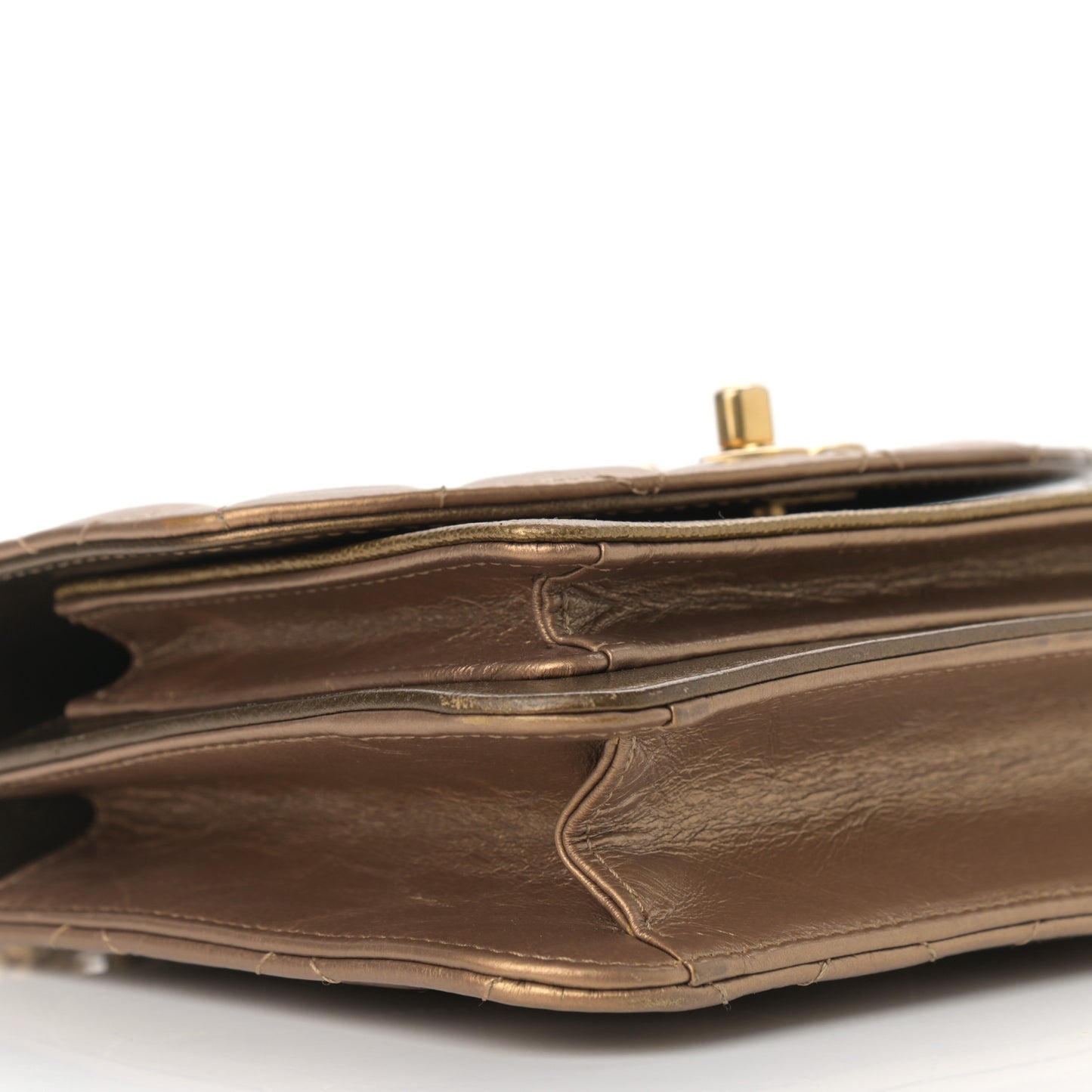 Metallic Calfskin Caviar Quilted Mini Chain Handle Flap Gold