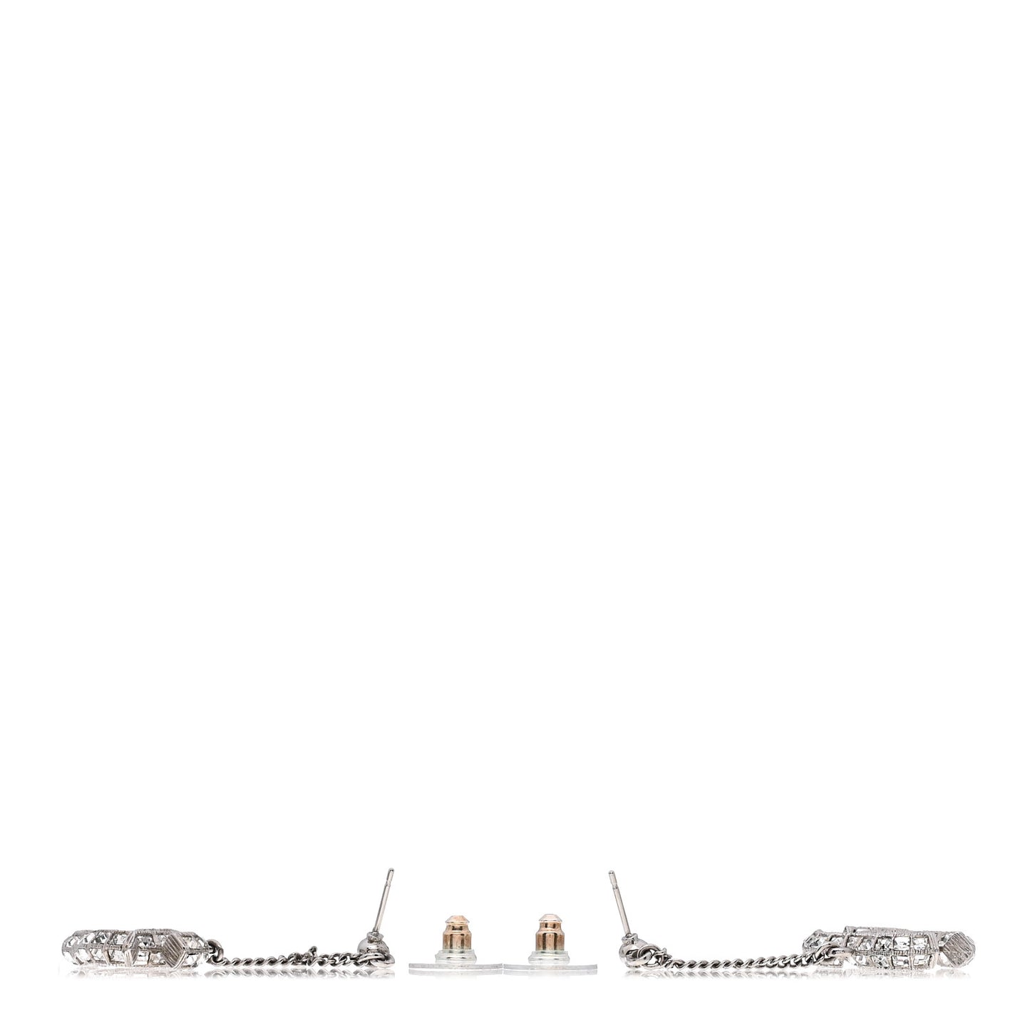 Baguette Crystal CC Drop Earrings Silver