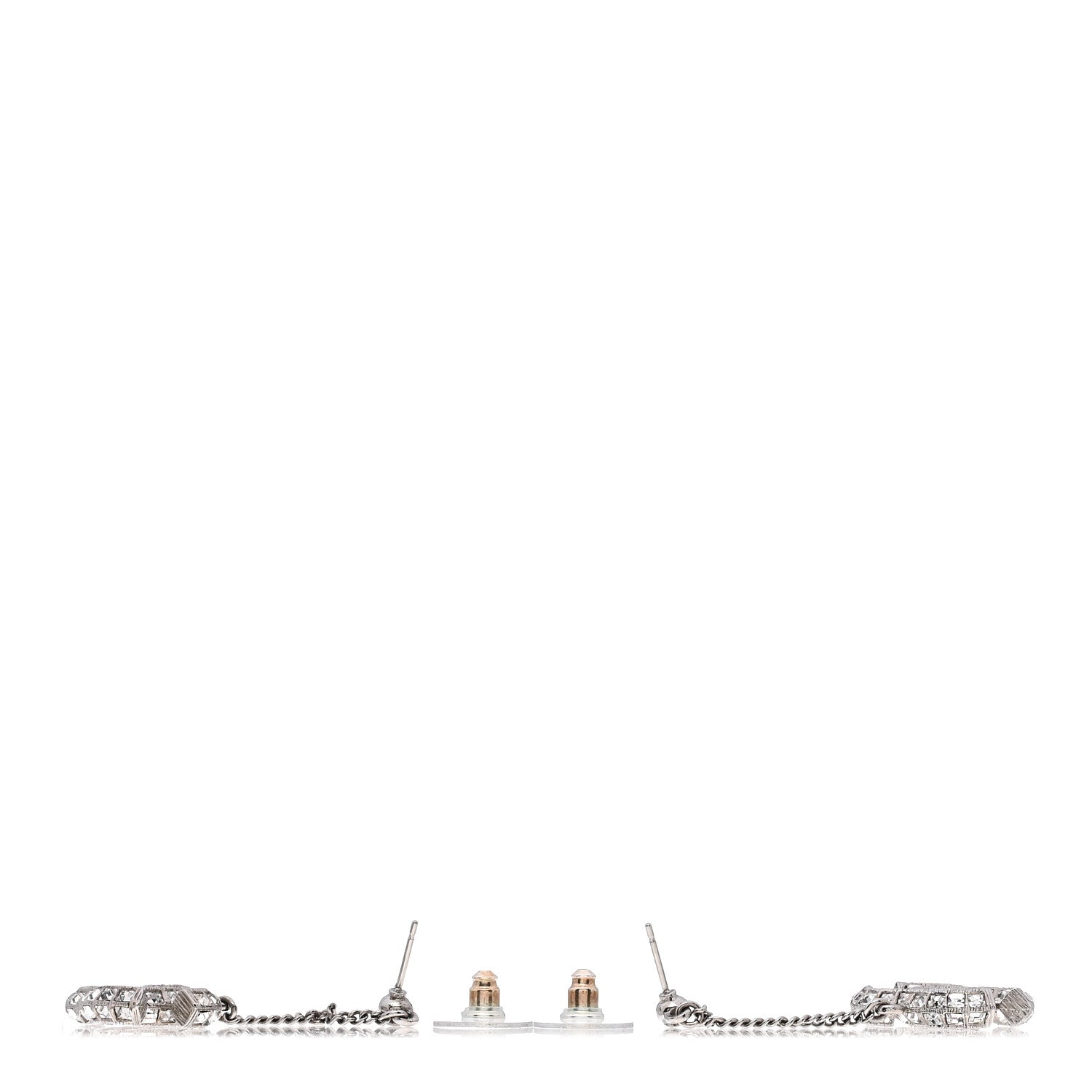 Chanel Baguette Crystal CC Drop Earrings Silver 3 of 3