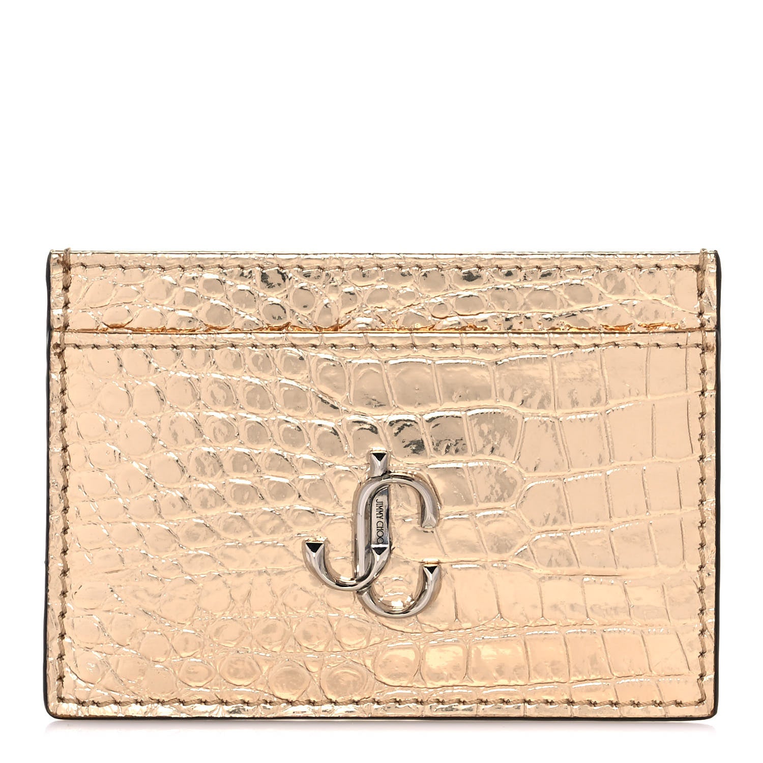 Jimmy Choo Metallic Calfskin Crocodile Embossed Umika Card Holder Light Gold 1 of 8