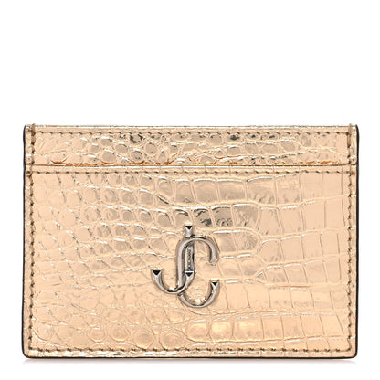 Jimmy Choo Metallic Calfskin Crocodile Embossed Umika Card Holder Light Gold 1 of 8