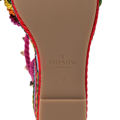 Valentino Garavani Calfskin Rockstud Ankle Strap Torchon Espadrille 25/115mm Wedge Sandals 37 Feminine Pink Multicolor 6 of 8