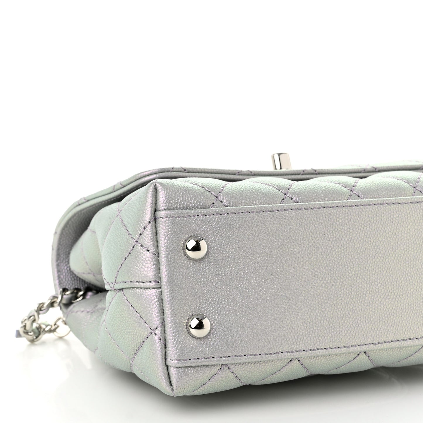 Iridescent Caviar Quilted Extra Mini Coco Handle Flap Purple