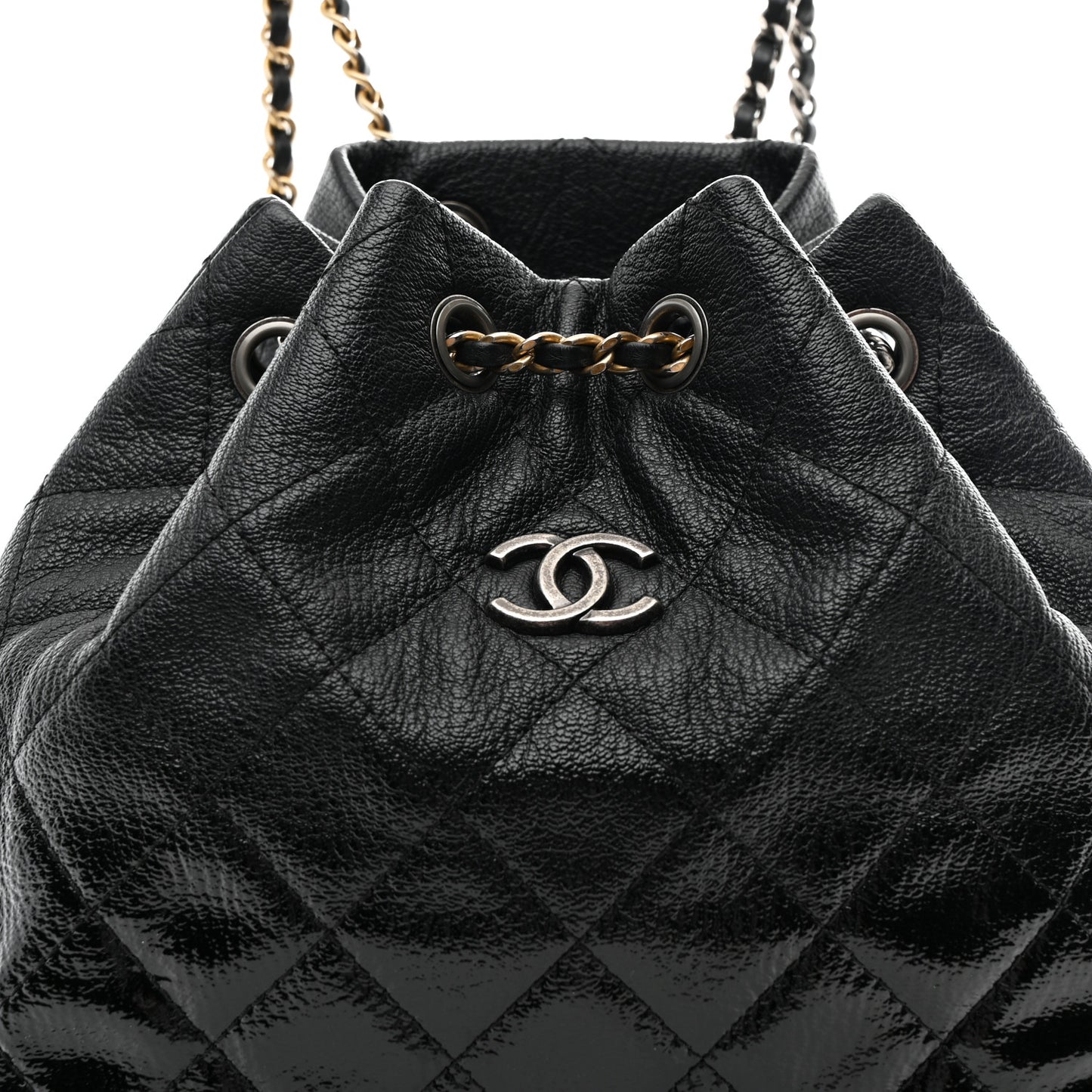 Patent Goatskin Quilted Small Gabrielle Backpack Black