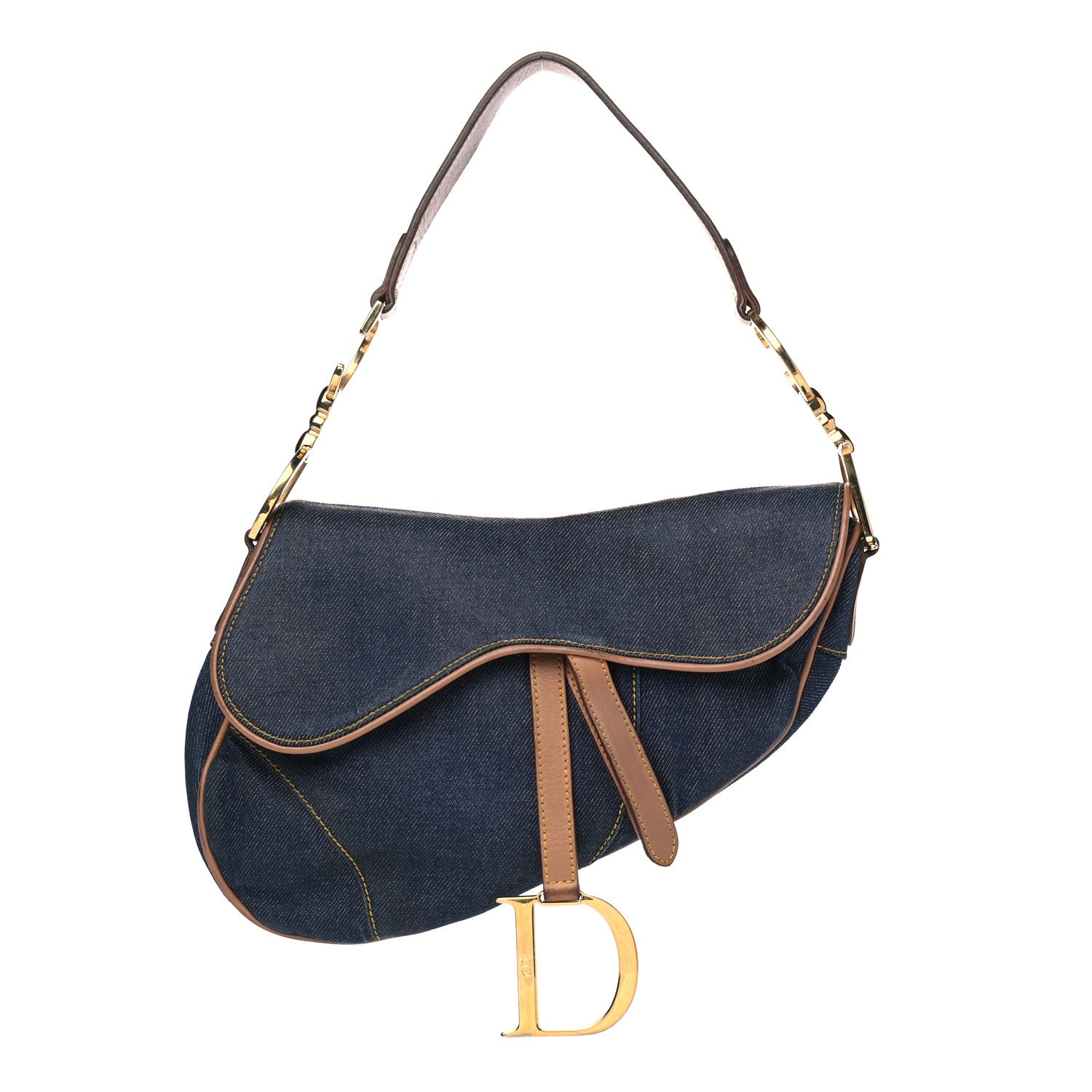 Christian Dior Denim Calfskin Saddle Bag Blue 1 of 8