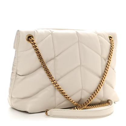 Saint Laurent Lambskin Quilted Medium Loulou Puffer Monogram Chain Satchel Crema Soft 3 of 7