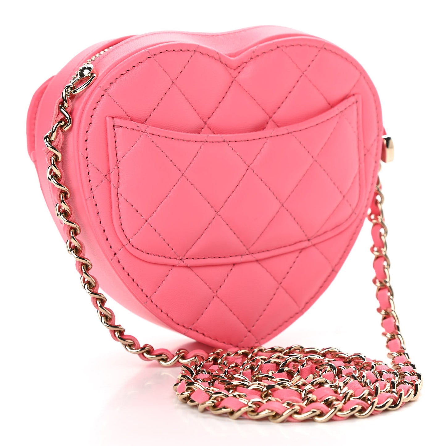 Lambskin Quilted CC In Love Heart Clutch With Chain Pink