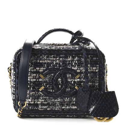 Chanel Tweed Snakeskin Quilted Small CC Filigree Vanity Case Black Ecru Silver 2 of 21