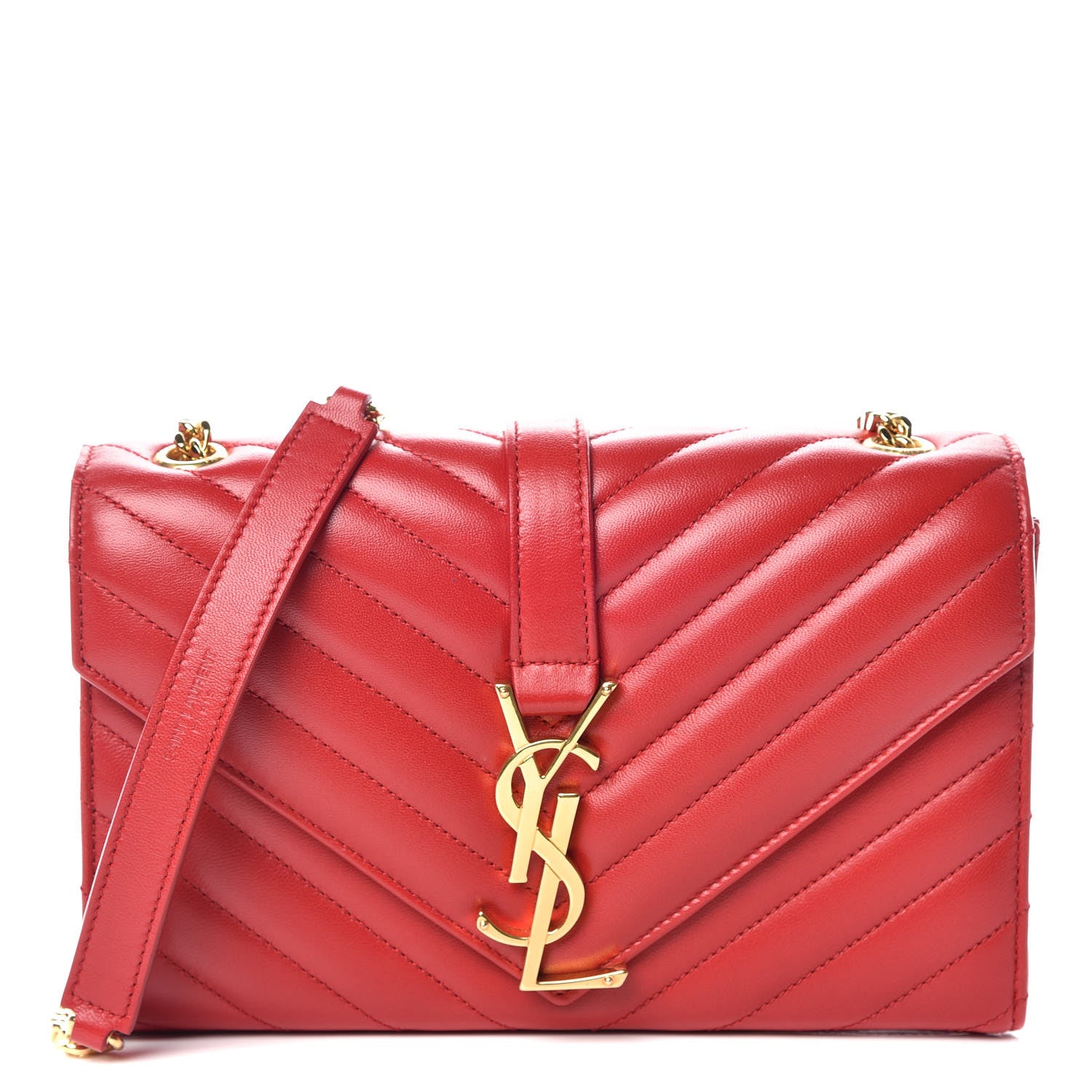 Saint Laurent Lambskin Matelasse Chevron Small Monogram Satchel Red 1 of 12